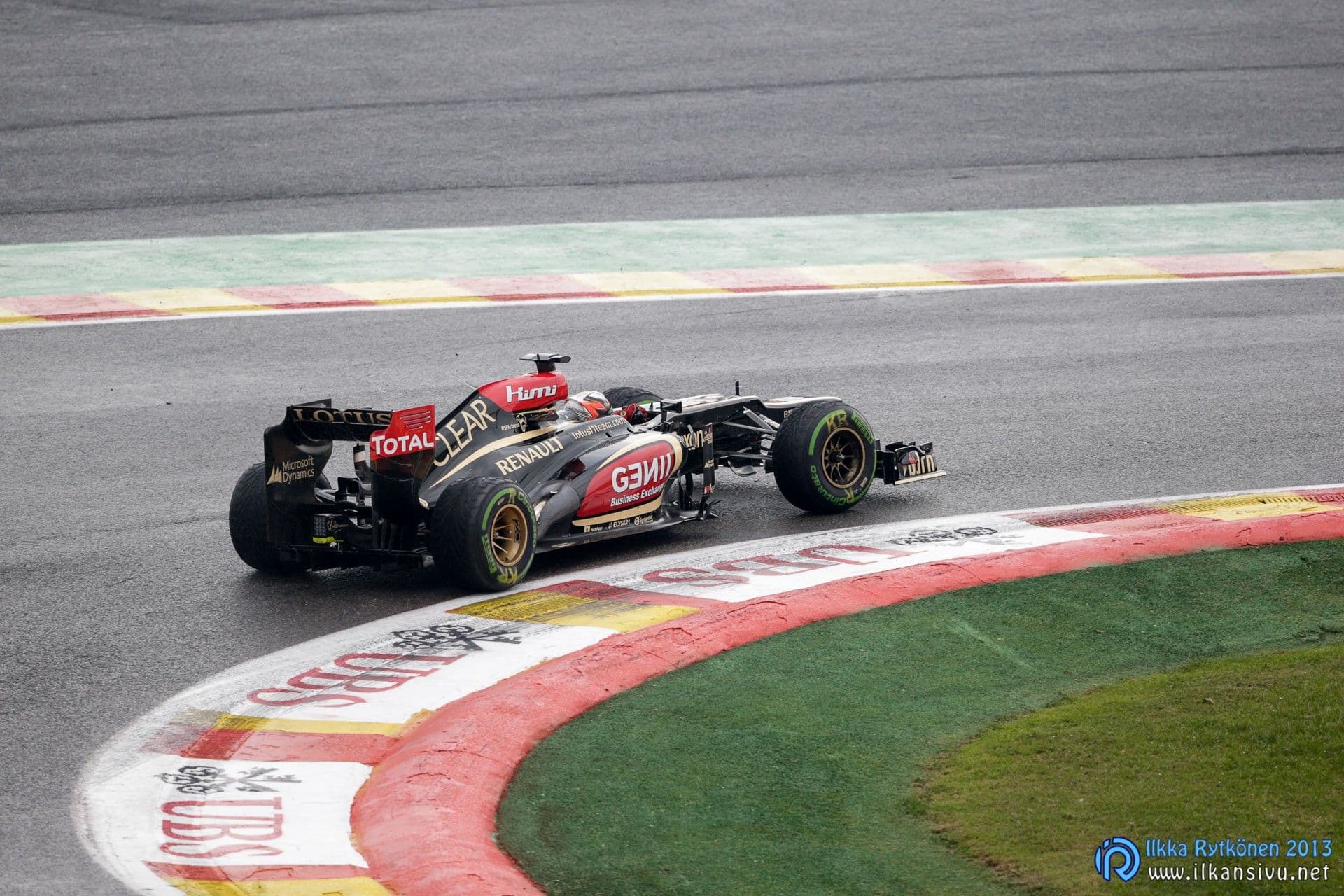1/1250 s, f/5, ISO 1000, 500 mm, EF500mm f/4L IS II USM, 2013 Formula 1 Shell Belgian Grand Prix, Kimi Räikkönen, Lotus