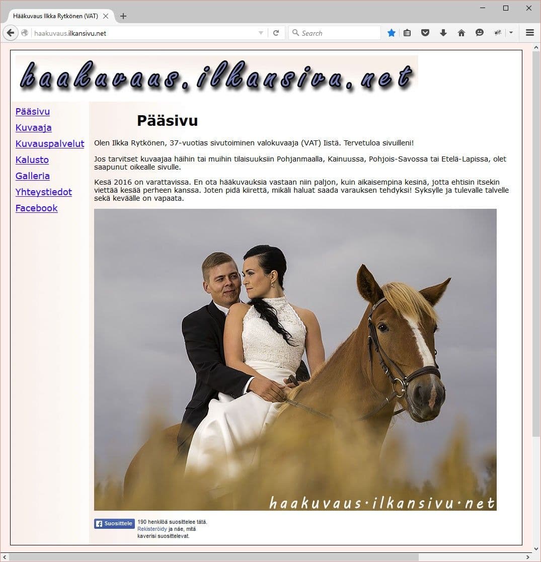 Vanha hääkuvauksen pääsivu